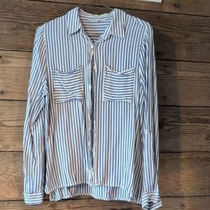 Love Tree Blue and White Striped Button Down Shirt